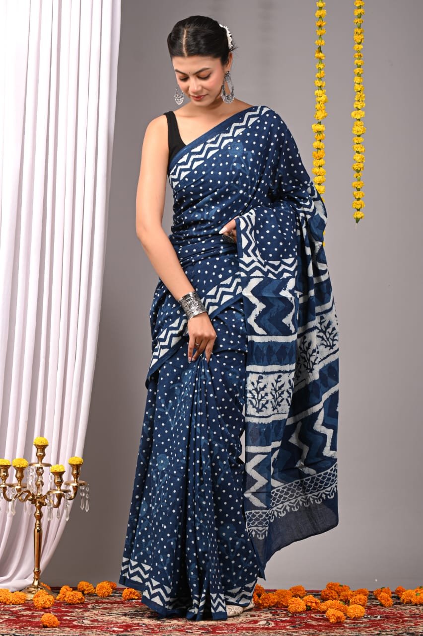 Indigo Cotton Saree