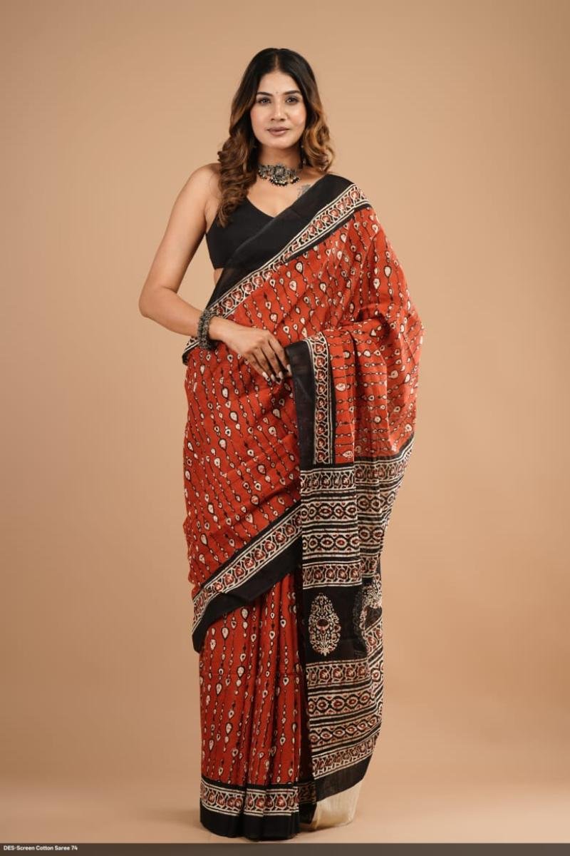 Ajrakh Print Cotton Sarees