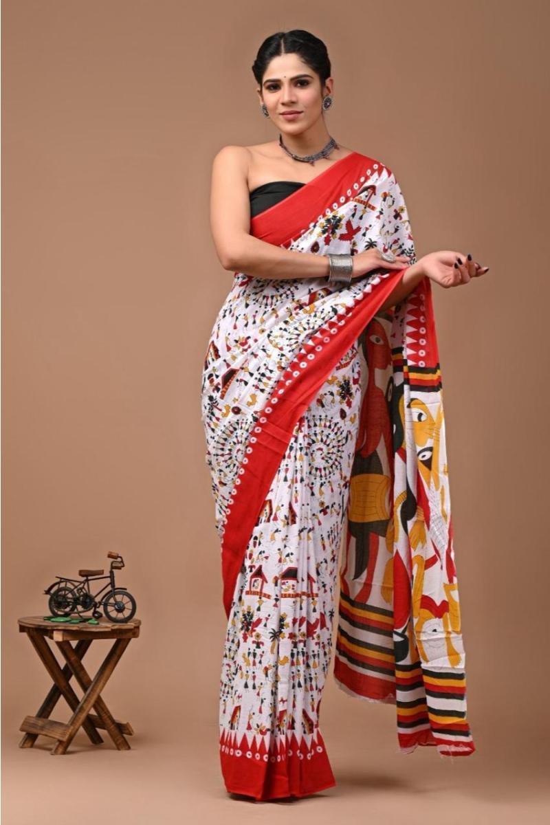 Kalamkari Print Cotton mulmul sarees